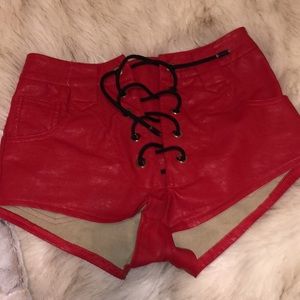 Beginning boutique red leather shorts!